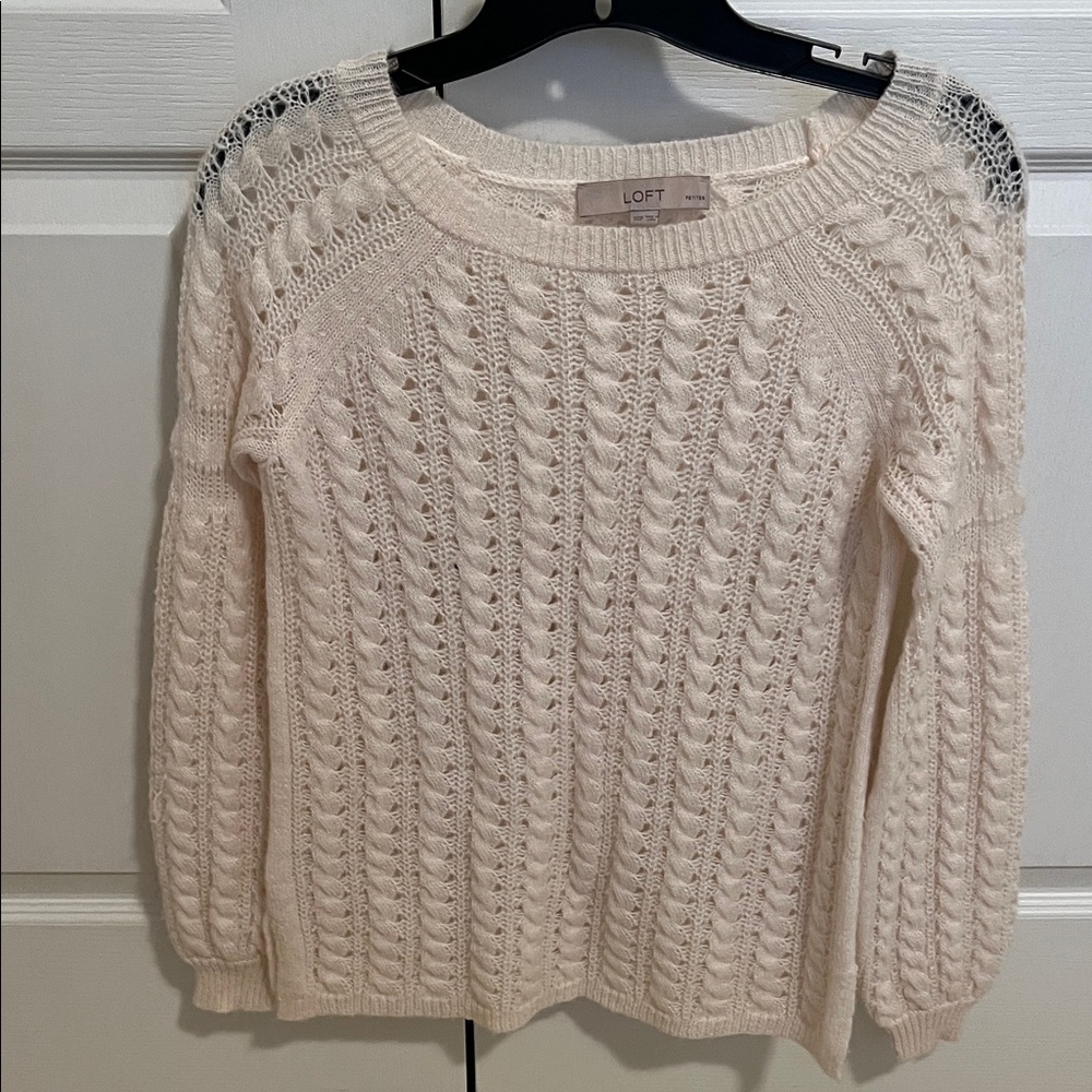 LOFT Women's Ivory Cable Knit Sweater